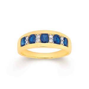 9K YELLOW GOLD SAPPHIRE & DIAMOND ANNIVERSARY RING