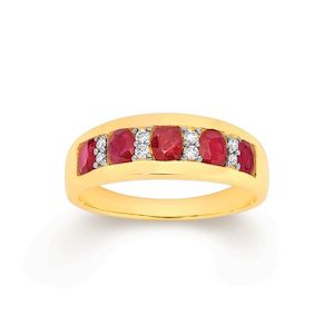 9K YELLOW GOLD RUBY & DIAMOND ANNIVERSARY RING