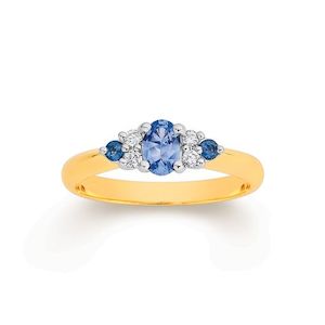 9K TWO-TONE GOLD DIAMOND & CEYLON SAPPHIRE RING