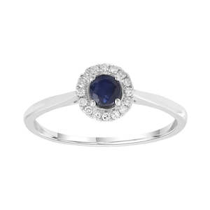 9K WHITE GOLD DIAMOND AND SAPPHIRE RING