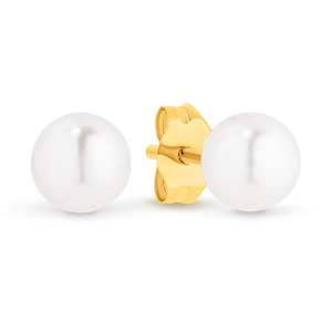 9K YG 4-4.5MM WHITE ROUND AKOYA PEARL STUD EARRINGS