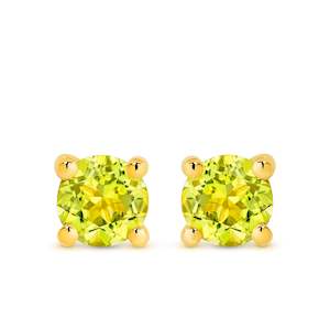 9K YG ROUND PERIDOT CLAW STUD EARRINGS