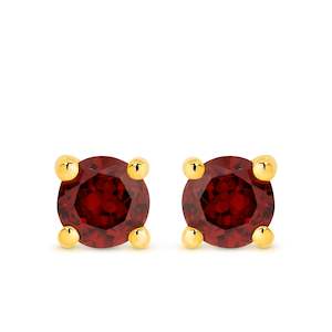 9K YG ROUND GARNET CLAW STUD EARRINGS