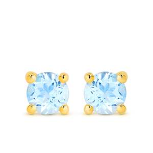 9k Yg Round Blue Topaz Claw Stud Earrings