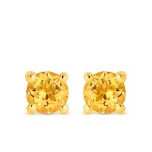 9K YG ROUND CITRINE CLAW STUD EARRINGS