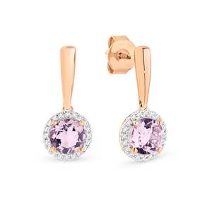 9CT R/G ROUND PINK AMETHYST/DIA EARRINGS