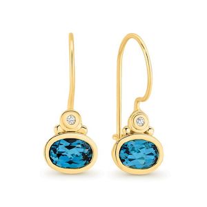 9K YELLOW GOLD D4-SI3 DIAMOND & LONDON BLUE TOPAZ EARRINGS