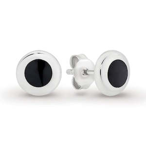 STG SILVER RHP ROUND ONYX STUD EARRINGS