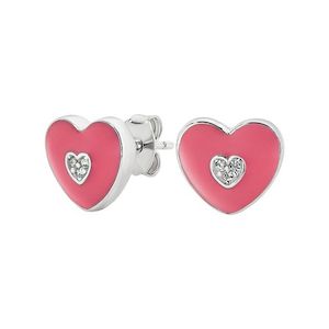 Stg Silver White Cz And Pink Enamel Heart Studs