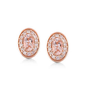 9K ROSE GOLD DIAMOND ACCENTED MORGANITE EARRINGS