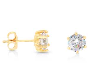 Jewellery: 9K YG 6mm Round Cubic Zirconia Studs