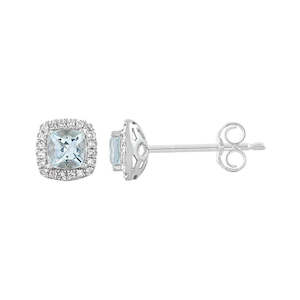 Jewellery: 9k white gold diamond and aquamarine earrings