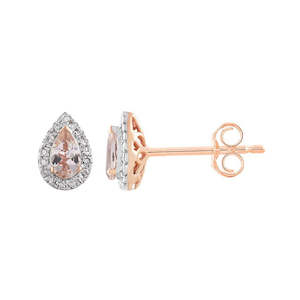 Jewellery: 9k rose gold diamond and morganite earrings