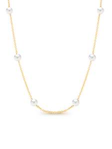 Jewellery: 9K YG OVAL BELCHER CHAIN 42CM + 3 CM EXT WITH 5MM WHIT PEARLS STATION NECKLET