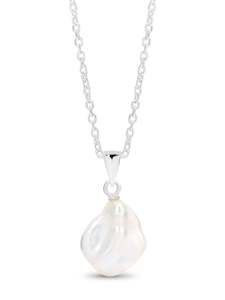 Stg 10-11mm Whte Keshi Freshwater Pearl Pendant With 45cm  Stg Round Cable Chain