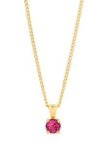 9K YG ROUND GARNET CLAW SET PENDANT PLUS GP DISPLAY CHAIN