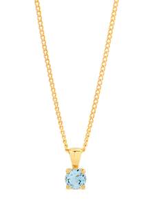 9K YG ROUND BLUE TOPAZ CLAW SET PENDNAT PLUS GP DISPLAY CHAIN