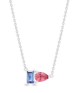 9K W/G PEAR SHAPED TOURMALINE AND EMERALD CUT TANZANITE TWIN PENDANT