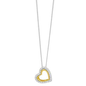 ELLANI STG SILVER WHITE CZ OPEN HEART ON ANGLE W/ GOLD PLATING