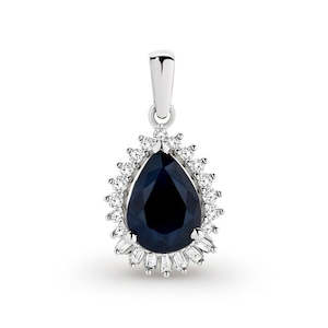 9k White Gold Sapphire & Diamond Pendant (no Chain)