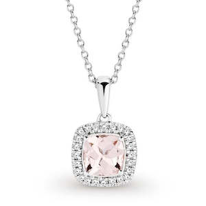 9K White Gold MORGANITE & DIAMOND PENDANT (NO CHAIN)