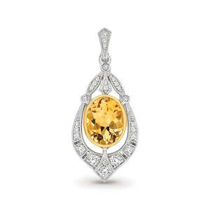 9K W/Y GOLD MULTI COLOURED D4-SI3 DIAMOND & CITRINE PENDANT