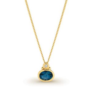 9K YELLOW GOLD D4-SI3 DIAMOND & LONDON BLUE TOPAZE PENDANT