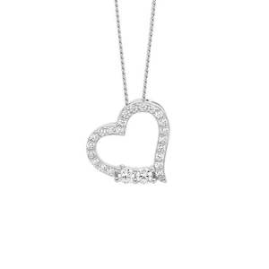 Stg Silver White Cz Open Heart Pendant With 2xcz Feature