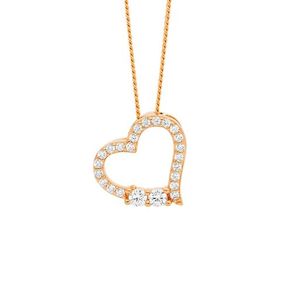 Ellani Stg Silver White Cz Open Heart Pendant With 2* Cz Feture, Rose Gold Plated