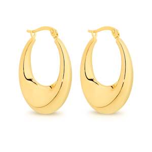 9K YELLOW GOLD SILVER BONDED OVAL HOOP EARRINGS