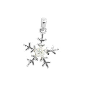 Jewellery: 9k White Gold CZ Snow Flake Pendant with Sterling Silver Chain