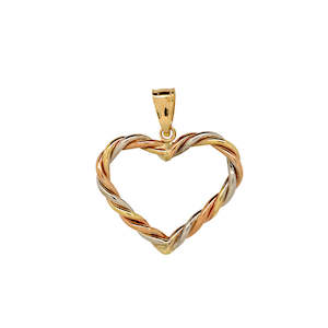 9k Tri Gold Twist Heart Pendant (no Chain)