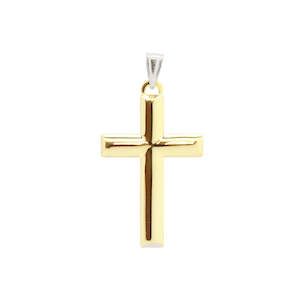 9k yellow gold & Silver Bonded Polished Cross Pendant