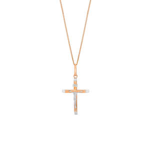 9K Rose Gold & White Gold Bi-Tone Crucifix Cross Pendant