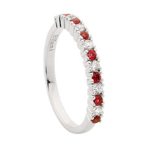 ELLANI STG SILVER SINGLE ROW WHITE & RED CZ RING