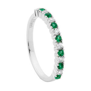 ELLANI STG SILVER SINGLE ROW WHITE & GREEN CZ RING