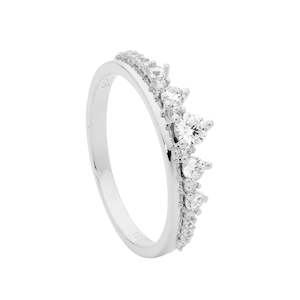 Ellani Stg Silver Plain Band Ring W/ Gradual Wh Cz