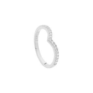 Ellani Stg Silver white CZ 'V' ring