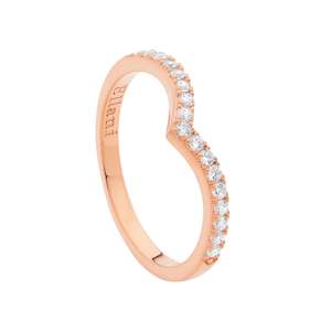 Ellani Stg Silver WH CZ "V" RING W/ ROSE GOLD PLATING