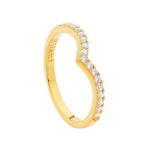 Ellani Stg Silver SS WH CZ "V" RING W/ GOLD PLATING