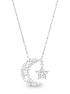 Stg Cz Moon And Star Necklace