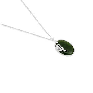 STG SILVER FERN / GREENSTONE PENDANT GREENSTON OVAL 25X18MM