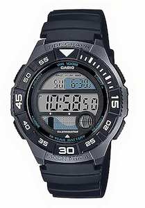 CASIO MENS MARINE DIGITAL TIDE, S/W, ALARM, 100M BLK FACE & RESIN BAND