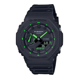 Jewellery: G-SHOCK AVIATION NEON DUO SLIM ALARM WR 200M BLACK LCD GREEN ACC, BLACK RESIN