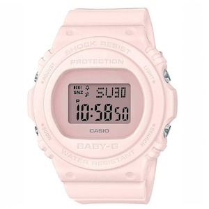 CASIO BABY G DIGITAL ROUND BASIC S/WTCH, ALARM, 100M WR PINK FACE WHITE RESIN