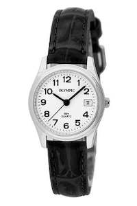 OLYMPIC LADIES WATCH DATE 12 FIGURE BLACK STRAP