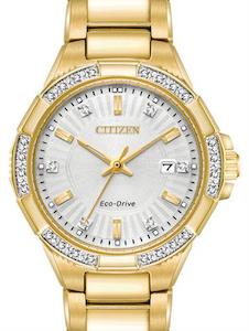 Jewellery: Citizen Ladies Watches Diamond Accent Gold-Tone Watch with Silver-Tone Dial WR100m