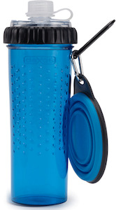 Dexas Snack Duo Portable Dog Water Bottle and Bowl - Pro Blue