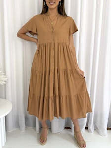 Womenswear: Fleur Linen Dress- Tan