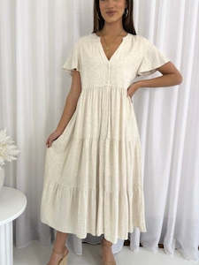 Fleur Linen Dress- Beige